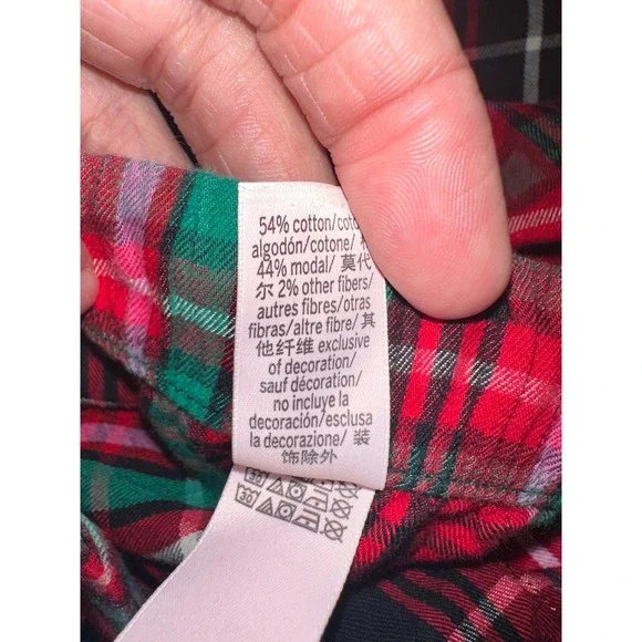 Victoria's Secret Plaid Pajama Set Long Sleeve Button Down XS Red Green Sparkle - Picture 7 of 7